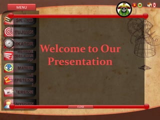 MENU 
[Menu] 
Welcome to Our 
Presentation 
CLOSE 
 