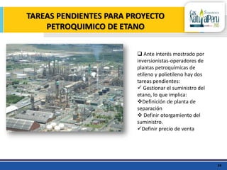 TAREAS PENDIENTES PARA PROYECTO
PETROQUIMICO DE ETANO
34
 Ante interés mostrado por
inversionistas-operadores de
plantas ...