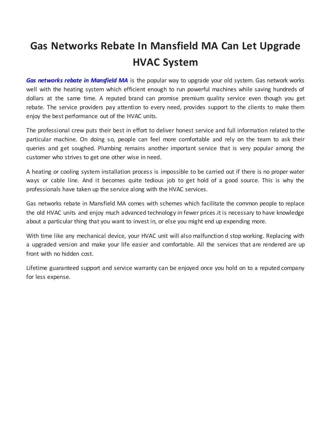 Gas Networks Rebate In Mansfield MA Can Let Upgrade HVAC System Gas Networks Rebate In Mansfield MA Can Let Upgrade HVAC System