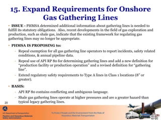 15. Expand Requirements for Onshore
Gas Gathering Lines
• ISSUE - PHMSA determined additional information about gathering ...