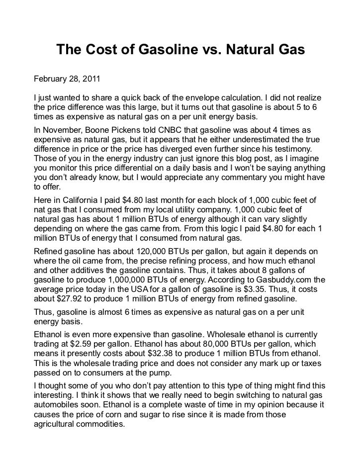 The Cost of Gasoline vs. Natural Gas