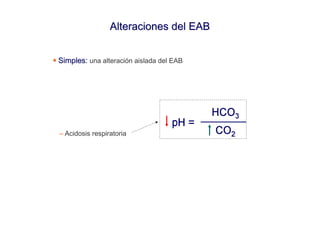 Alteraciones del EAB


Simples: una alteración aislada del EAB
Simples




– Acidosis respiratoria
 