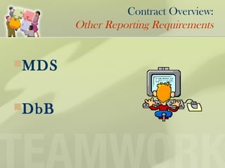 Contract Overview:
Other Reporting Requirements
MDS
DbB
 
