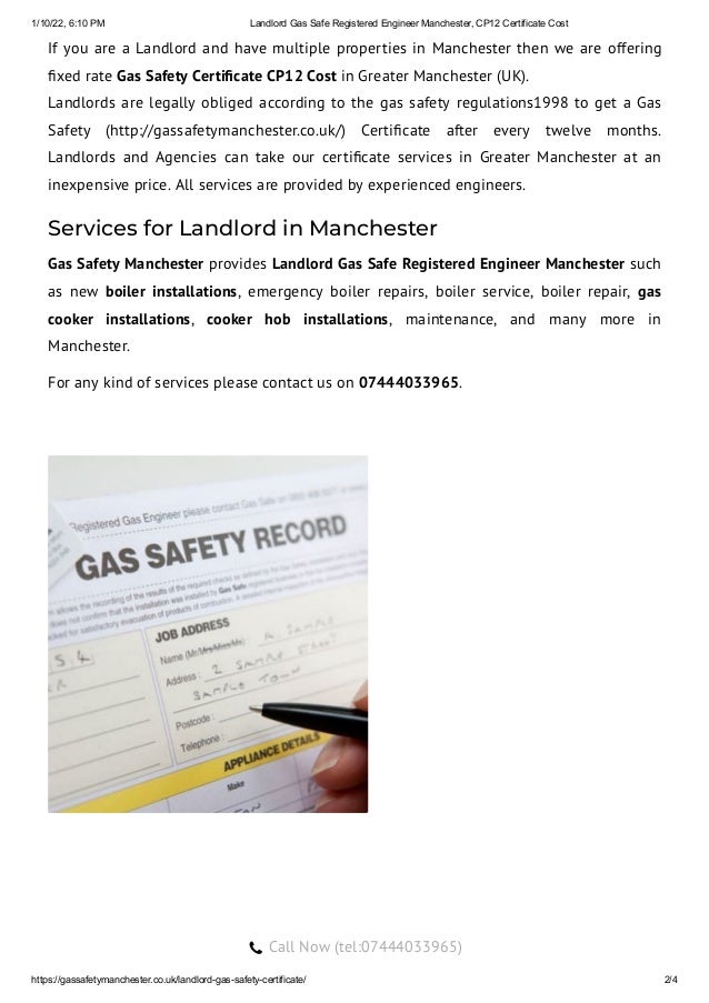 Gas safe,certificate cp12 cost