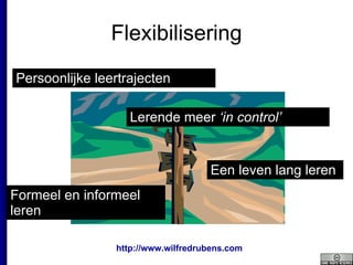 Flexibilisering Persoonlijke leertrajecten Een leven lang leren Formeel en informeel leren Lerende meer  ‘in control’ 