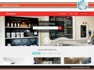 Airbnb Tops 10 Million
Guest Stays Since
Launch, Now Has
550,000 Properties
Listed Worldwide
SHARING	
  ECONOMY
 