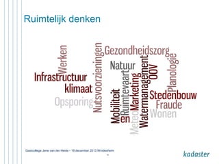 Ruimtelijk denken

Gastcollege Jene van der Heide - 19 december 2013 Windesheim
22

 
