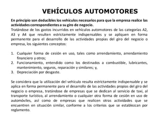 categorías asignados a
Deducción de Gastos por Vehículos
Tipos de
Vehículos
Categorías Observaciones
Automóviles y sus
der...