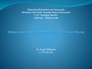 Republica Bolivariana de Venezuela
Ministerio Del Poder Popular Para la Educación
I.U.P ¨Santiago Mariño¨
Cabimas – Estado Zulia
Br: Ángel Valbuena
C.I 23.463.192
 