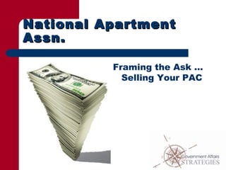 National ApartmentNational Apartment
Assn.Assn.
Framing the Ask …
Selling Your PAC
 