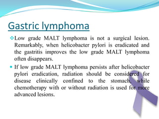 Peritoneal cytology may be done, which increases the sensitivity of laparoscopy.TNM staging The staging schema of the AJCC (American Joint Committee on Cancer)   is based upon: Tumor (T) Nodal involvement (N) Metastasis (M)