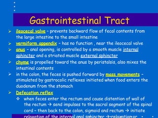 Assessment of the GIT
3. Normal pattern of bowel elimination
a. frequency and character of stool
b. use of laxatives, enem...