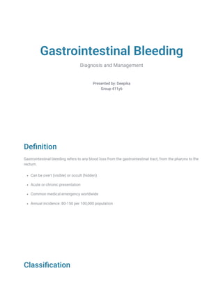 Comprehensive Diagnosis and Management of Gastrointestinal Bleeding | PDF