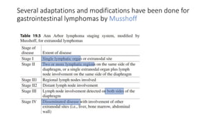 Several adaptations and modifications have been done for
gastrointestinal lymphomas by Musshoff
 