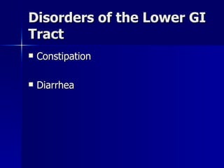Disorders of the Lower GI Tract Constipation Diarrhea 