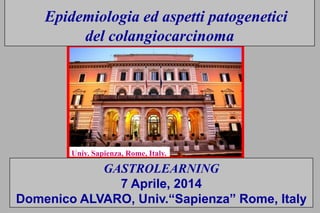 Univ. Sapienza, Rome, Italy.
GASTROLEARNING
7 Aprile, 2014
Domenico ALVARO, Univ.“Sapienza” Rome, Italy
Epidemiologia ed aspetti patogenetici
del colangiocarcinoma
 