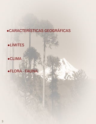 ●CARACTERÍSTICAS GEOGRÁFICAS
●LÍMITES
●CLIMA
●FLORA - FAUNA
3
 