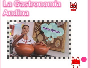 Como particularidad exclusiva de la gastronomía del Perú, existen comidas y sabores de cuatro continentes en un solo país y, esto, desde la segunda mitad del siglo XIX.Las artes culinarias peruanas están en constante evolución y esto, sumado a la variedad de platos tradicionales, hace imposible establecer una lista completa de sus platos representativos. Cabe mencionar que a lo largo de la costa peruana existen más de dos mil quinientos diferentes tipos de sopas, asimismo existen más de 250 postres tradicionales.La gran variedad de la gastronomía peruana se sustenta en tres fuentes:    * La particularidad de la geografía del Perú.    * La mezcla de razas y de culturas    * La adaptación de culturas milenarias a la cocina             moderna.