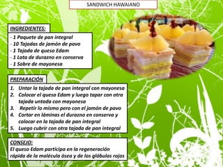 SANDWICH HAWAIANO



INGREDIENTES:
- 1 Paquete de pan integral
- 10 Tajadas de jamón de pavo
- 1 Tajada de queso Edam
- 1 ...