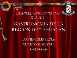 GASTRONOMIA DE LA
REGIÒN DE TEHUACÀN
DAVID CELIS PETLA
CUARTO SEMESTRE
GRUPO «A»
BACHILLERATO EMILIANO
ZAPATA
 