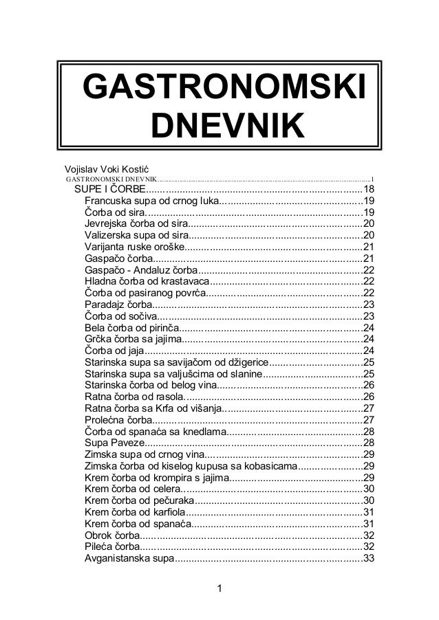 Gastronomski Dnevnik Vokija Kostica