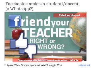 Facebook e amicizia studenti/docenti
(e Whatsapp?)
catepol.net#gasw2014 - Giornata aperta sul web 26 maggio 2014
 