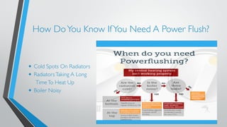 How Do You Know If You Need A Power Flush? 
• Cold Spots On Radiators 
• Radiators Taking A Long 
Time To Heat Up 
• Boiler Noisy 
 