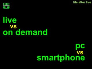life after live




live
   vs
on demand
              pc
              vs
      smartphone
 