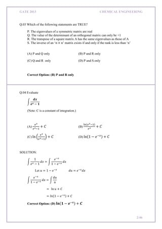 GATE 2013 CHEMICAL ENGINEERING Solutions | PDF