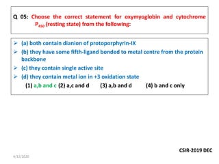 CSIR-Gate Bio-inorganic chemisry question (2019-2020) | PPTX