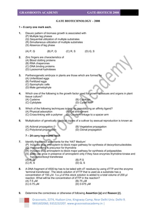 Gate Biotechnology Technical Section Notes.pdf Gate bt papers | PDF