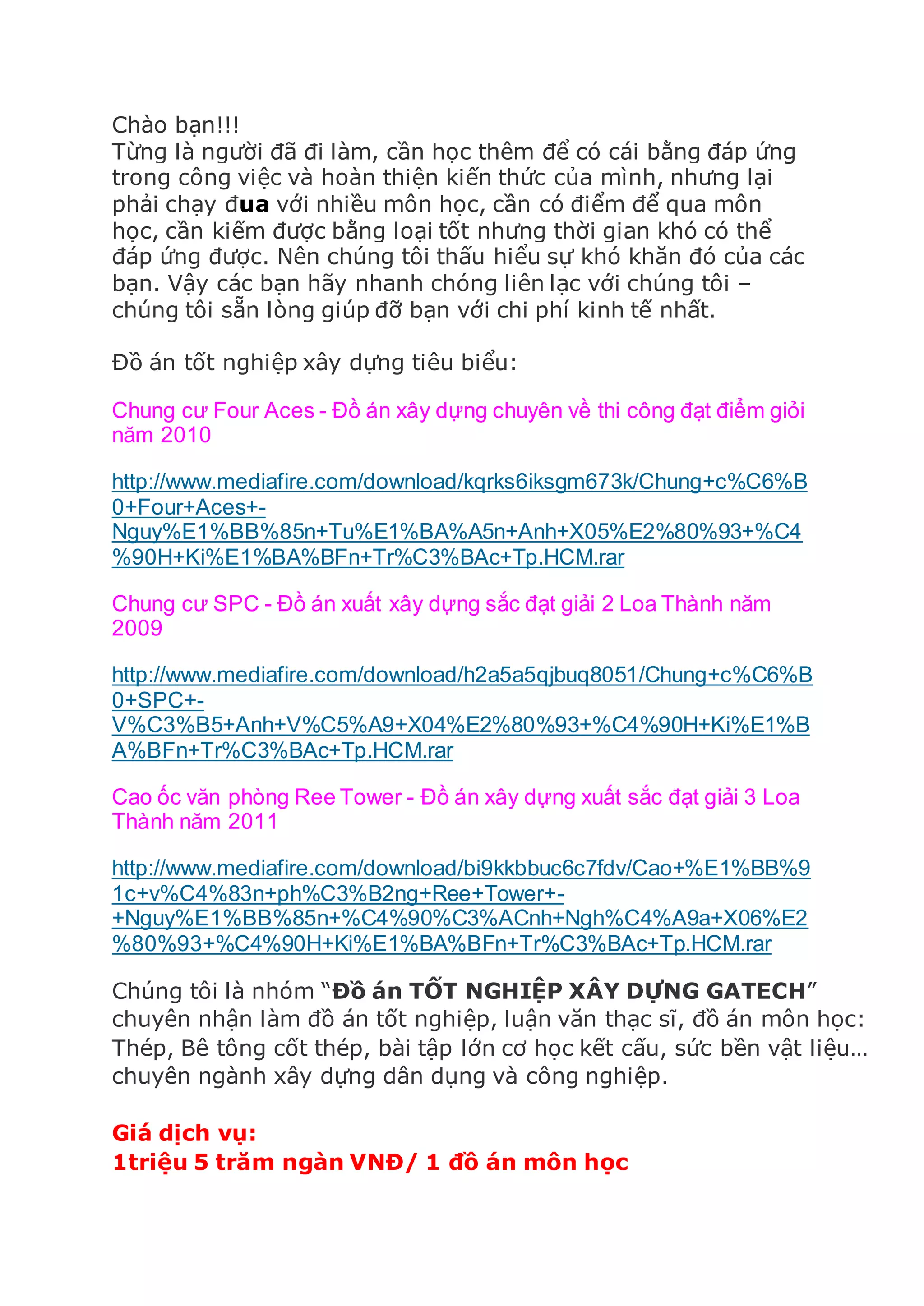 NHẬN LÀM ĐỒ ÁN TỐT NGHIỆP XÂY DỰNG THUÊ | DOCX