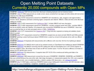 Open Melting Point Datasets
Currently 20,000 compounds with Open MPs
 