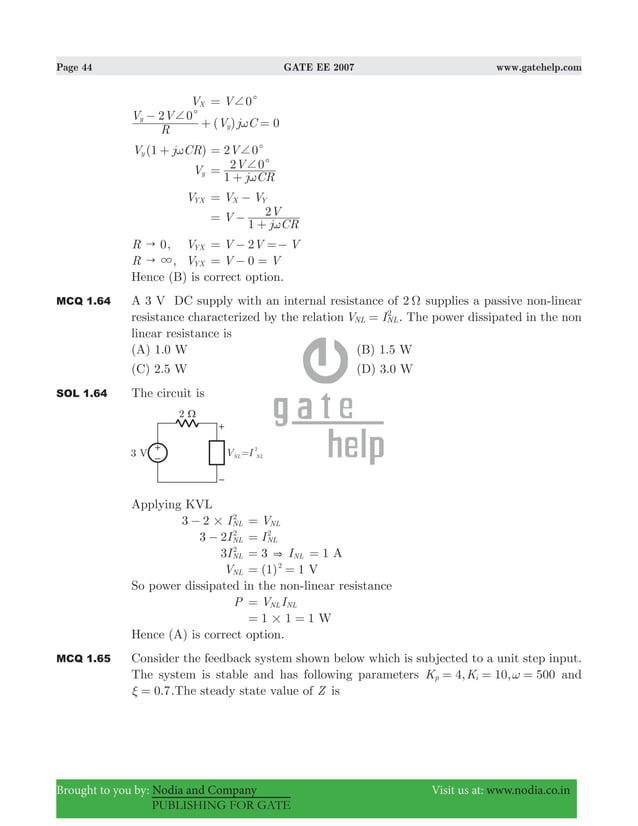 Gate ee 2007 with solutions | PDF