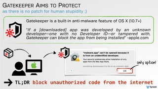 as there is no patch for human stupidity ;)
GATEKEEPER AIMS TO PROTECT
Gatekeeper is a built-in anti-malware feature of OS...