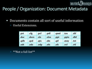 People / Organization: Document Metadata

  Documents contain all sort of useful information
 