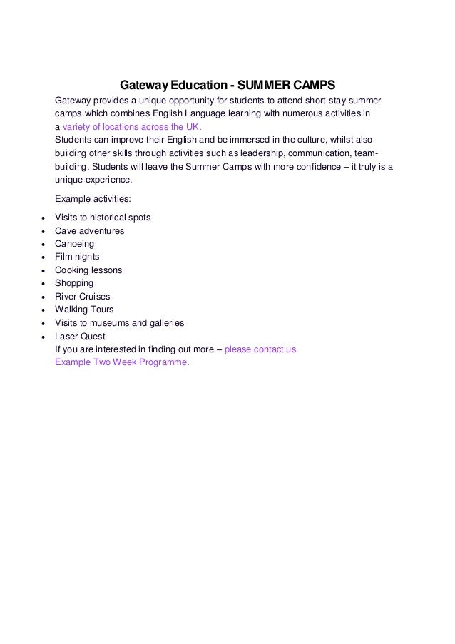 Gateway education summer camps