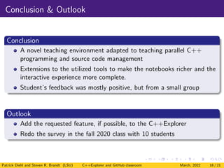 Interactive C++ code development using C++Explorer and GitHub Classroom ...