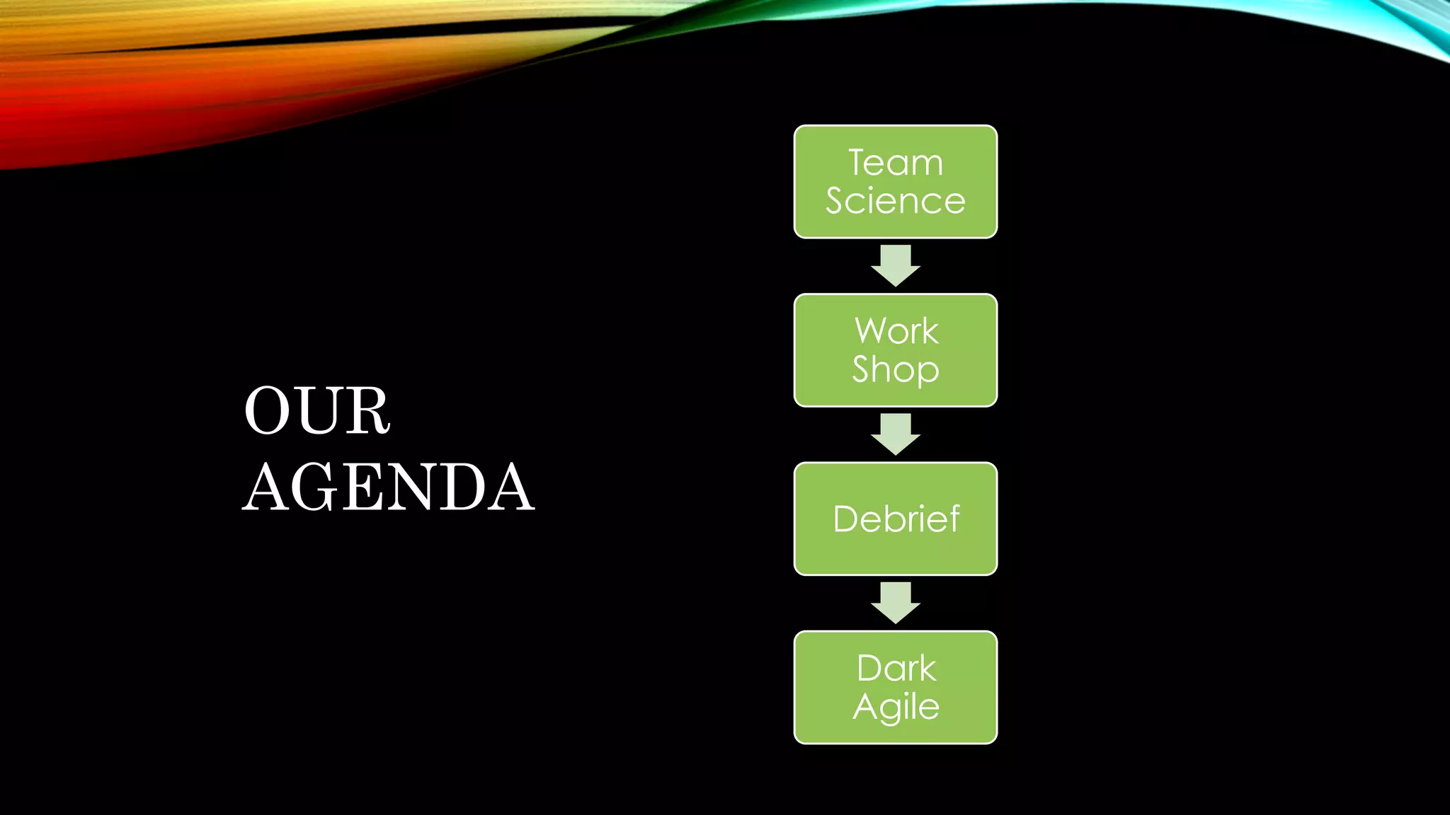 Team
Science
Work
Shop
Debrief
Dark
Agile
OUR
AGENDA
 