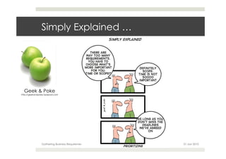 Simply Explained …




  Geek & Poke
http://geekandpoke.typepad.com




                Gathering Business Requirements   © 2010 Data Management & Warehousing   21 Jan 2010
 