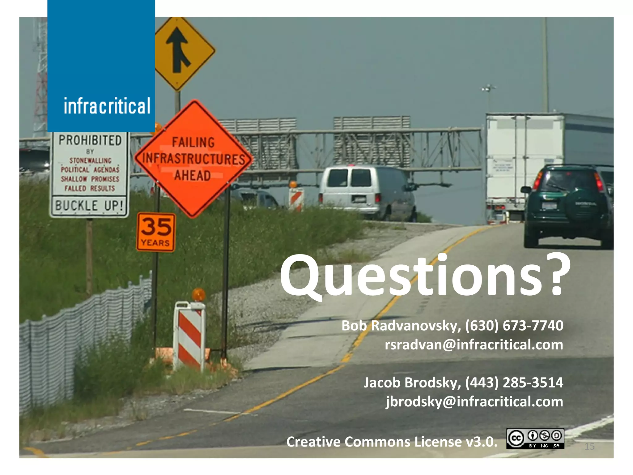Questions? Bob Radvanovsky, (630) 673-7740 [email_address] Jacob Brodsky, (443) 285-3514 [email_address] Creative Commons License v3.0. 