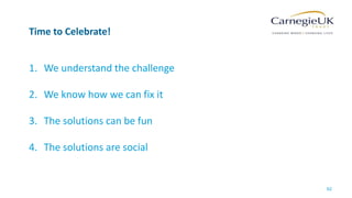62
Time to Celebrate!
1. We understand the challenge
2. We know how we can fix it
3. The solutions can be fun
4. The solutions are social
 