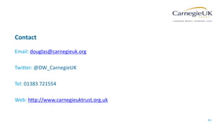 63
Contact
Email: douglas@carnegieuk.org
Twitter: @DW_CarnegieUK
Tel: 01383 721554
Web: http://www.carnegieuktrust.org.uk
 