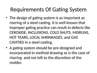 GATING SYSTEMS FOR cast STEEL castings rdso | PPTX