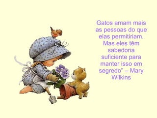 Gatos amam mais as pessoas do que elas permitiriam. Mas eles têm sabedoria suficiente para manter isso em segredo” – Mary Wilkins 