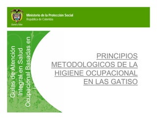 Ministerio de la Protección Social
            República de Colombia


Ocupacional Basadas en
  Guías de Atención
   Integral en Salud




                                          PRINCIPIOS
      la Evidencia



                               METODOLOGICOS DE LA
                                HIGIENE OCUPACIONAL
                                       EN LAS GATISO
 