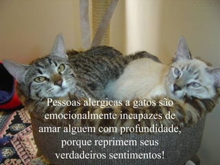 Pessoas alergicas a gatos são
emocionalmente incapazes de
amar alguem com profundidade,
porque reprimem seus
verdadeiros sentimentos!
 