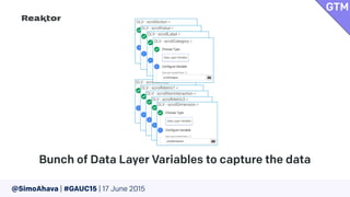 @SimoAhava | #GAUC15 | 17 June 2015
Bunch of Data Layer Variables to capture the data
GTM
 