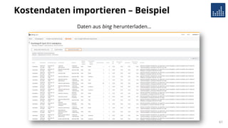 Kostendaten importieren – Beispiel
61
Daten aus bing herunterladen…
 