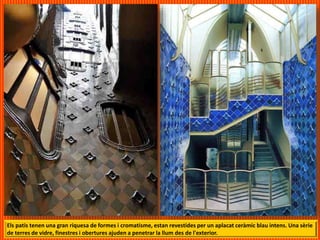 Els patis tenen una gran riquesa de formes i cromatisme, estan revestides per un aplacat ceràmic blau intens. Una sèrie
de terres de vidre, finestres i obertures ajuden a penetrar la llum des de l'exterior.
 